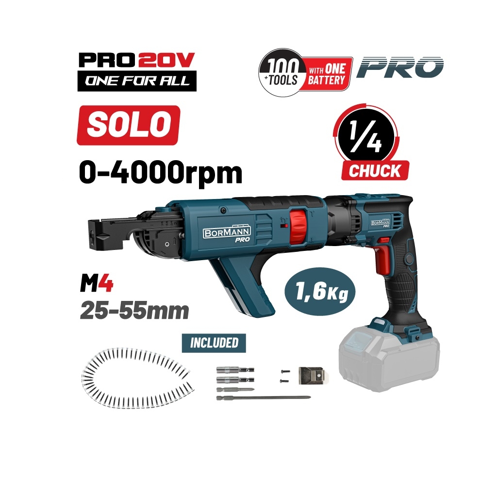 Εργαλεία μπαταρίας - BORMANN Pro BBP5155 Κατσάβιδι Γυψοσανίδας Μπαταρίας 20V, Li-Ion, 0-4000rpm, SOLO